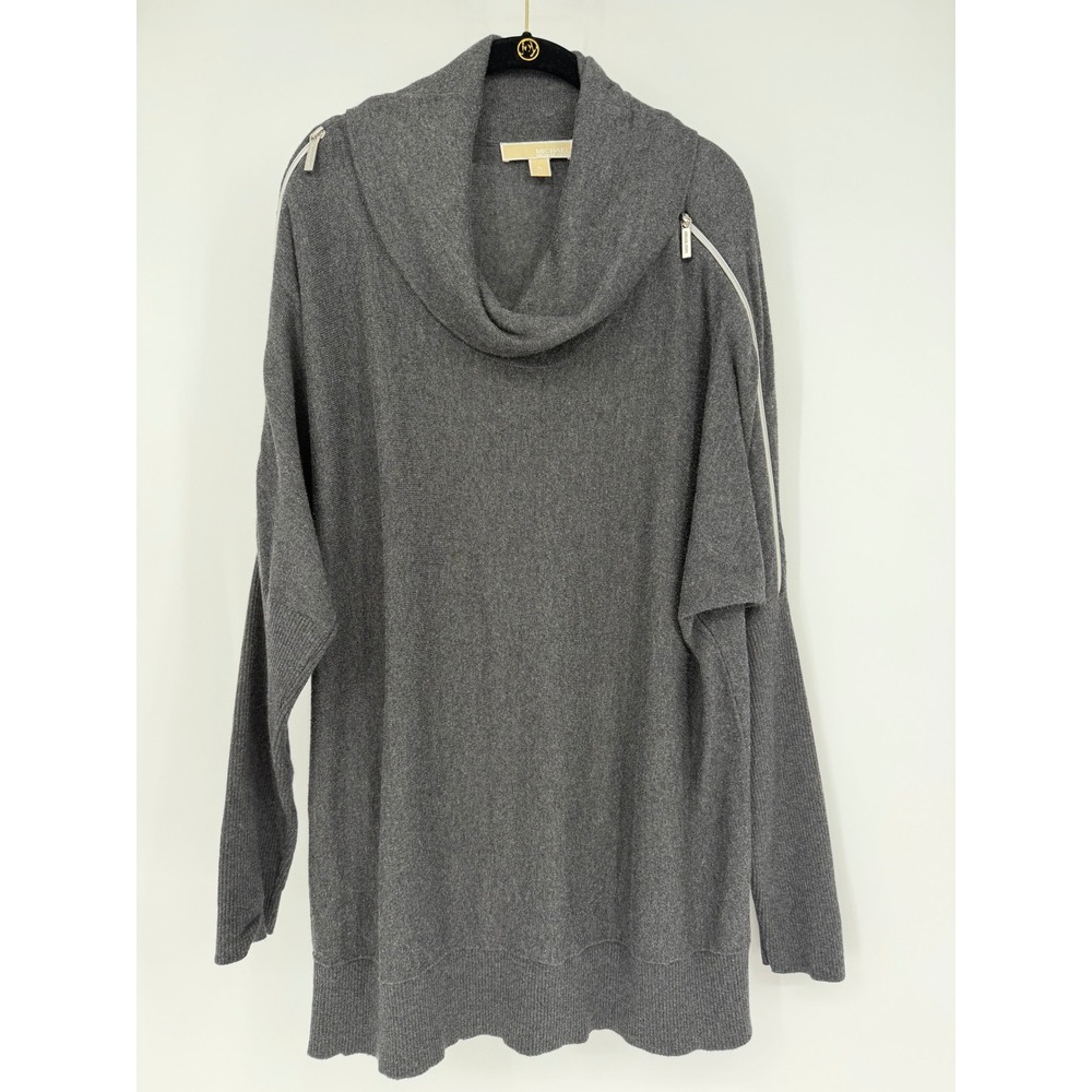 Michael Michael Kors Womens Cowl Neck Zipper Shoulder Sweater Grey XL